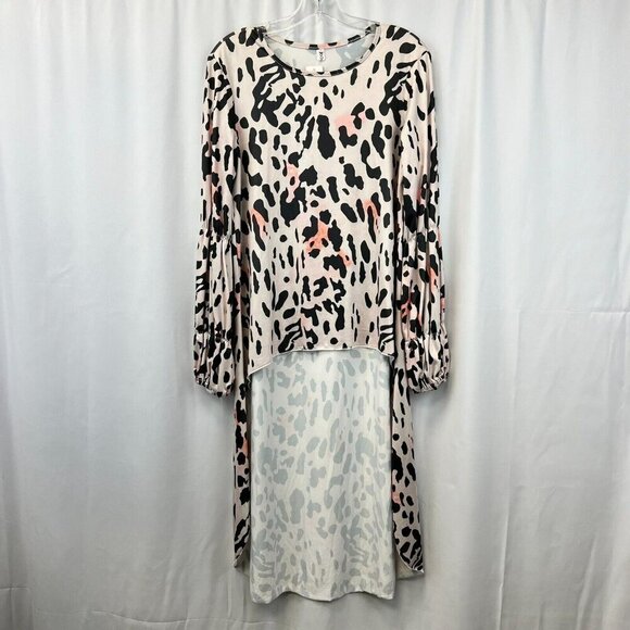 OC Order Plus Womens Pink Leopard Print Long Sleeve High Low Tunic Top Sz Small - Picture 1 of 9